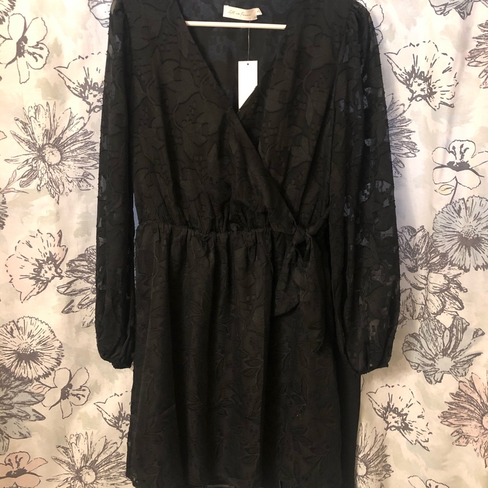 Black wrap dress lace detail